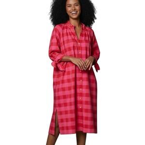 August Morgan Kate Hersch Pink Plaid Oversized Button Front Shirt Dress XS/Small